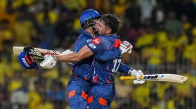 Marcus Stoinis celebrates his century as Lucknow Super Giants triumphs over CSK in IPL Match 39