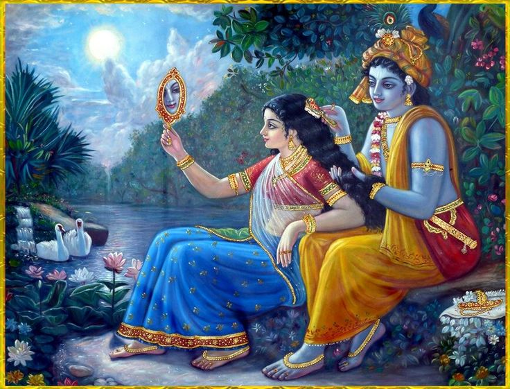 Radha Rani watching krishna on the mirror